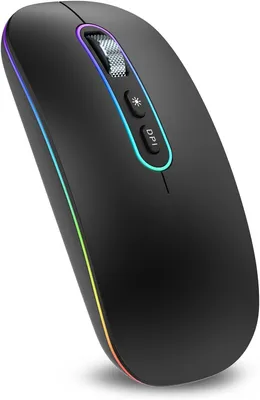 Image de Souris optique sans fil Dual Mode (Bluetooth 5.1 + USB 2,4 GHz) LED Dual Mode- Rechargeable pour ordinateur portable MacBook Air Pro,iPad,Ordinateur,Bureau