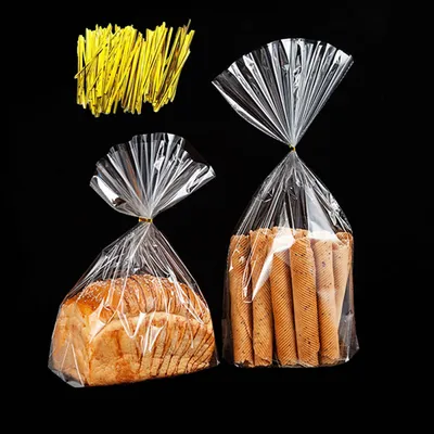 Produktbild von Wiederverwendbare Brotbeutel aus Kunststoff für selbstgebackenes Brot – 100er-Pack transparente Brotbeutel mit Bändern – Brotlaibbeutel
