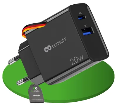 Productafbeelding van USB-C oplader, netadapter, snellader, 20W PD QC, zwart