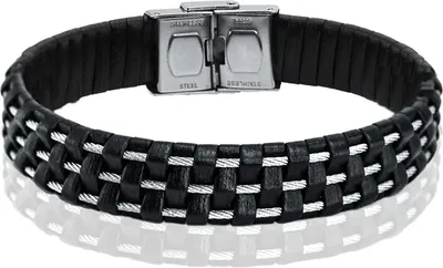 Produktbild von Karisma Männer Schwarzes Lederarmband mit 3 Drahten Länge 21cm - Schwarz