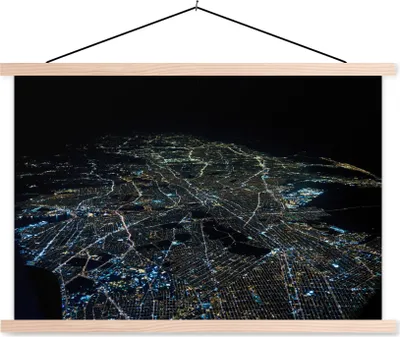 Produktbild von MuchoWow® Textilposter New York - Nacht - Karte 120x80 cm mit holzfarbenen Rahmen - Aufhängeset