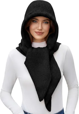 Produktbild von 2-in-1 Schal-Mütze für Damen – Weicher, gestrickter Winter-Schal und Mütze in einem