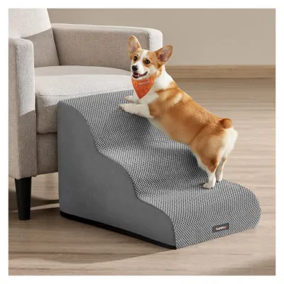 Immagine prodotto di Scala per cani con superficie antiscivolo e 3 gradini | Grigio tortora | 40x57x40 cm