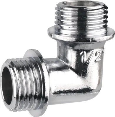 Imagen del producto de Conector angular de latón, cromado, con rosca exterior de 1/2 pulgada