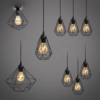 Produktbild von B.K.Licht Retro Drahtleuchte, 1-3-flammig, aus schwarzem Metall im Vintage-Stil