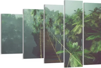 Produktbild von Bild auf Leinwand - Leinwandbild - Dschungel Palme Brücke - 150x100cm - Wand Bild - Wanddeko - Leinwanddruck - Bilder - Kunstdruck - Wanddekoration - Leinwand bilder - Wandkunst - EG150x100-3674