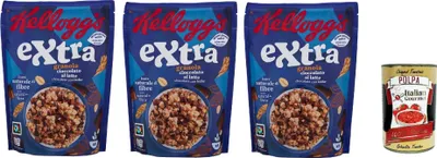 Produktbild von Extra Cioccolato al Latte, Knusprige Haferflocken 100% Vollkorn mit Milchschokolade, 3x 375 g + Italian Gourmet polpa 400g