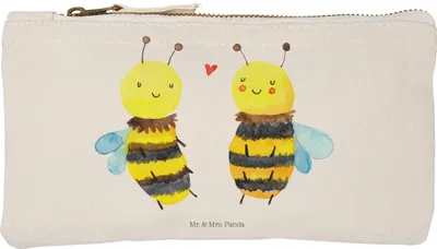 Produktbild von Mr. & Mrs. Panda aufbewahrungsbeutel Biene Verliebt Größe S Klein - Weiß - Geschenk, Make-Up Tasche, Mäppchen, Etui, Federtasche, Kulturtasche, Kulturbeutel
