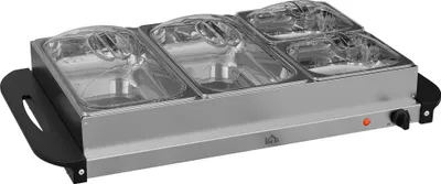 Immagine prodotto di HOMCOM Scaldavivande da buffet 6,8 L, piastra riscaldante da 300 Watt, scaldavivande in acciaio inossidabile