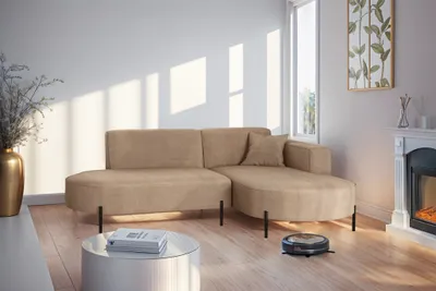 Produktbild von Ecksofa Designersofa VALENCIA XS in Stoff Noel Beige Ottomane Rechts