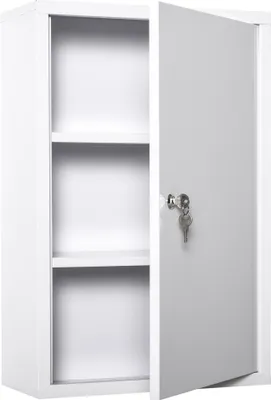 Image de Armoire de premiers secours Kleankin, armoire à pharmacie à 3 compartiments, verrouillable, acier, blanc, 40 x 18 x 60 cm