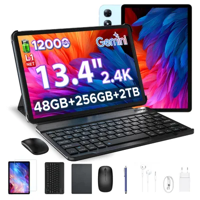 Zdjęcie produktu dla Tablet P13 Pro 4G LTE z obsługą dwóch kart SIM, system Android 16, ekran 13,4" 2,4K + 120 Hz, 48 GB (12 + 36) pamięci RAM + 256 GB pamięci ROM (karta TF do 2 TB), bateria 12 000 mAh, Widevine L1, Gemini AI – w zestawie z klawiaturą, myszą i rysikiem
