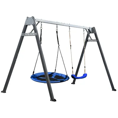 Produktbild von Potenza Kinderschaukel mit Nestschaukel und Schaukel-Sitz Verzinktes Schaukelgestell Doppelschaukel für Kinder und Hängematte Garten 250x207 cm I Blau