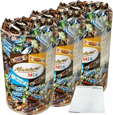 Produktbild von Miniatures Mix, Mars, Snickers, Bounty & Twix, 3er Pack (3x3Kg Packung) + usy Block