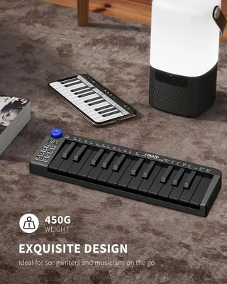 Produktbild von LEKATO Mini MIDI Tastatur Bluetooth 25 Tasten MIDI Controller 360 Knopf Wiederaufladbar