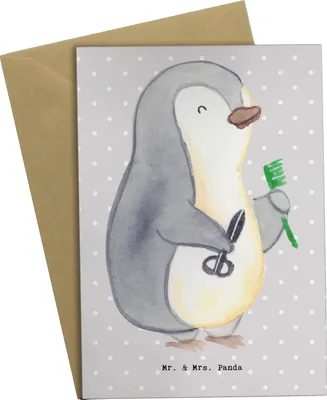 Produktbild von Mr. & Mrs. Panda Grußkarte Hairstylist Herz - Grau Pastell - Geschenk, glückwunschkarten, osterkarten, Frisör, weihnachtskarten, Färben, einladungskarten, Friseursalon