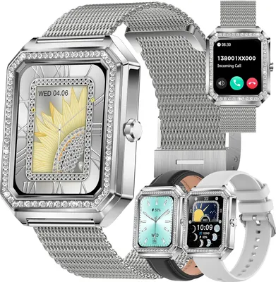 Produktbild von Damen Smartwatch mit Telefonfunktion,1,59 Zoll 123 Sportmodi Aktivitätstracker IP68 Wasserdicht mit Schlafmonitor Schrittzähler iOS Android (Silber)
