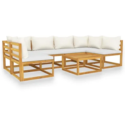 Produktbild von 7-tlg. Garten-Lounge-Set mit Auflagen Creme Massivholz Akazie