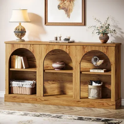 Produktbild von Tribesigns Konsolentisch im Landhausstil, 160 cm lang, 3-stufiger Eingangstisch mit Stauraum, rechteckiger Sofatisch Holz, ideal für Eingangsbereich