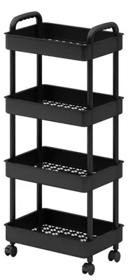 Image de Chariot de rangement sur roulettes, 4 niveaux, 4 tiroirs, structure métallique, roulettes, couleur noire