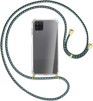 Produktbild von Handykette Backcover-Schutzhülle mit Band (Metall goldfarben) für Samsung Galaxy A12 - grün/blau/weiß