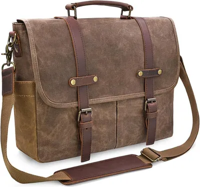 Zdjęcie produktu dla Męska torba na ramię Briefcase Waterproof Canvas Vintage 15.6 Brown