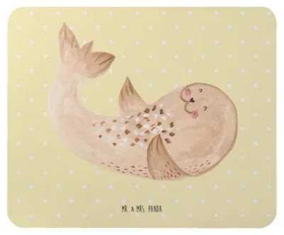 Produktbild von Mr. & Mrs. Panda Mouse Pad Robbe Liegen - Gelb Pastell - Geschenk, Mauspad, Nordsee, Mousepad, computer, Ostsee, pc mausunterlage, Seehund, Lachen, Lustige Sprüche