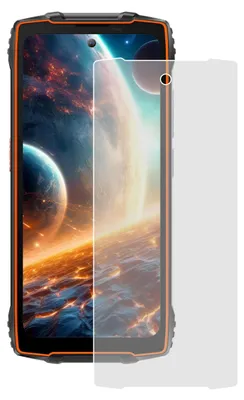 A screen protector is shown placed over a smartphone.