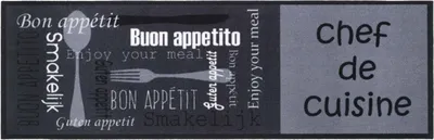 Produktbild von MD Entree Cook&Wash | Eingangsmatte - Teppichmatte - Küchenteppich, Größe:50x150 cm, Motiv:chef de cuisine grey