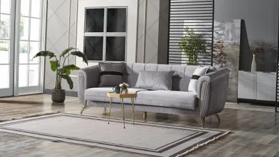Produktbild von Sofa 3 Sitzer Textil Holz Modern Sofa Polster Couch Sofas Design Luxus Grau
