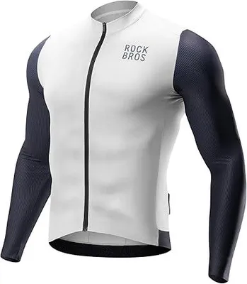 Zdjęcie produktu dla Koszulka rowerowa dla mężczyzn ROCKBROS z długim rękawem, oddychająca, szybkoschnąca, z zamkiem błyskawicznym i 3 kieszeniami, do rowerów szosowych i MTB, kolor szaro-czarny, rozmiar 2XL