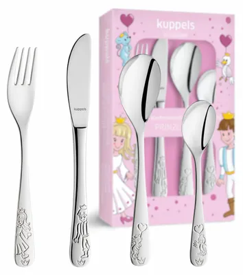 Immagine prodotto di Set di posate per bambini Kuppels, modello PRINCESSIN, composto da 4 pezzi, color argento, con finitura lucida