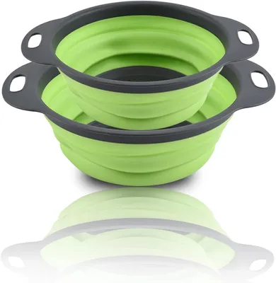 Immagine prodotto di Set di 2 - Colapasta pieghevole in silicone, ciotola in silicone, colapasta in silicone per sciacquare e conservare gli alimenti, colapasta a goccia, colino - FOLDRAIN