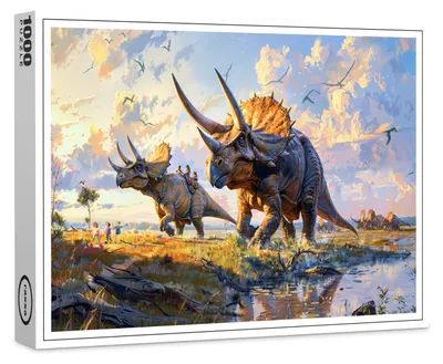 Produktbild von raxxa Premium-Puzzle "Triceratops Dinosaurier mit Menschen unterwegs", 1000 Teile