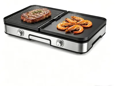 Produktbild von KOMFOTTEU Tischgrill 48 x 31 cm, Elektrogrill 2000 W, Elektrischer Plattengrill Indoor mit 2 wendbaren Platten, Elektro-Grillplatte Griddle für Haus, Balkon, Camping