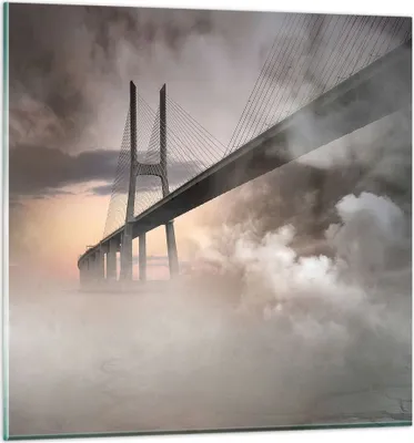 Produktbild von Bilder auf glas - Brücke Nebel Wasser - 60x60cm - Glasbilder - Wandbilder - Kunstdruck - zum Aufhängen bereit - Wanddekoration aus Glas - Glas Bilder - Wandbild auf Glas - Einteilig - GAC60x60-3525