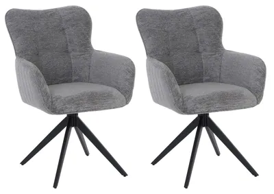 Produktbild von 2er-Set Esszimmerstuhl HWC-Q35, Stuhl Armlehne drehbar Auto-Return, Stoff Chenille (680g/m²) Metall  grau