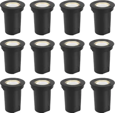 Produktbild von Ikodm 12x 3W Bodenleuchte Schwenkbar IP65 Außen LED Bodeneinbaustrahler Bodenstrahler Bodenlampe Neutralweiß - Schwarz Gehäuse