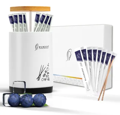 Produktbild von Wunder Zahnstocher - 1x Wunder Zahnstocher mit Geschmack 100 Stück Blaubeere Einzel verpackt + 1 x Zahnstocherspender für deinen Lifestyle
