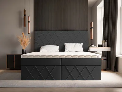Produktbild von GOLDSTOFF Boxspringbett 140x200 MOLLY Komplett-Set mit Matratze und Topper, Polsterbett mit zwei Bettkästen - SCHWARZ