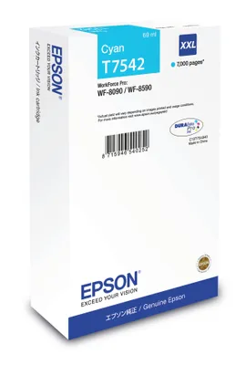 Immagine prodotto di Epson T7542 - 69 ml - Formato XXL - Ciano - originale - Cartuccia d'inchiostro - per WorkForce Pro WF-8090, WF-8090 D3TWC, WF-8090DW, WF-8590, WF-8590 D3TWFC, WF-8590DWF