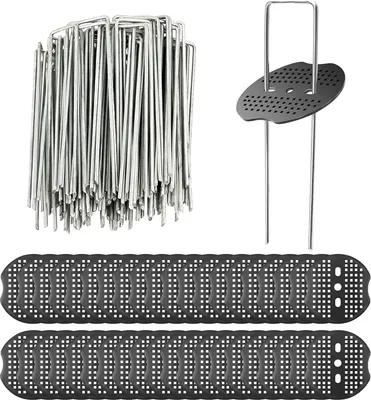 Produktbild von Gartenpflöcke mit Unterlegscheiben, U-förmige Zeltbefestigungspflöcke 150 x 3 mm, Gartenklammern zur Befestigung von Unkrautvlies, Planen, Mulchgewebe (40 Stück / 40 Unterlegscheiben)