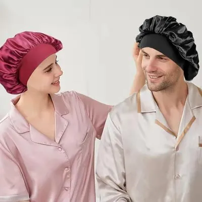 Produktbild von 2 Stück Satin-Schlafmützen, verstellbare Schlafhauben aus Seide für Damen