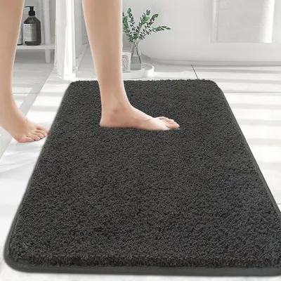 Image de Tapis de bain 40 x 60 cm, gris, en microfibre douce, lavable, antidérapant, tapis de bain moelleux