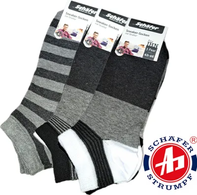 Produktbild von 9 Paar Herren Sneakersocken in 43-46 in 9 verschiedenen Designs von Strumpffabrik Schäfer