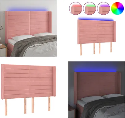 Produktbild von vidaXL LED Kopfteil Rosa 147x16x118/128 cm Samt - LED Kopfteil - LED Kopfteile - Kopfteil - Bett-Kopfteil