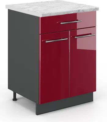 Produktbild von Küchenunterschrank Vicco Fame-Line Bordeaux Hochglanz 60 cm mit Schublade, AP Marmor, Model 45781