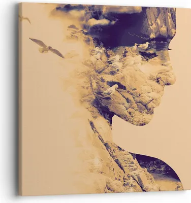 Produktbild von Bild auf Leinwand - Leinwandbild - Einteilig - Frau Vögel Fotomontage - 40x40cm - Wand Bild - Wanddeko - Wandbilder - Leinwanddruck - Bilder - Wanddekoration - Leinwand bilder - AC40x40-4246