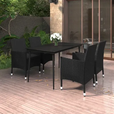Image de The Living Store Ensemble de jardin 5 pièces avec coussins Poly rotin et verre
