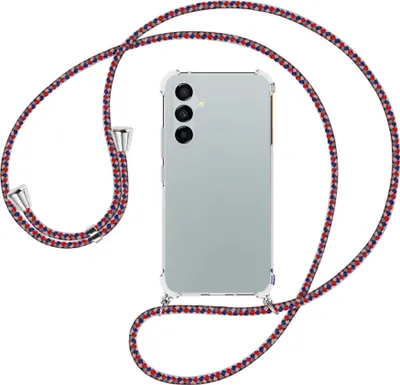 Produktbild von Handykette Backcover-Schutzhülle mit Band (Metall silberfarben) für Samsung Galaxy A54 5G (6.4'') - silber/blau/rot